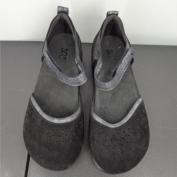SAS Black Suede Leather Mary Jane Comfort Shoes Size 11 W Wide USA Tripad - Picture 2 of 9